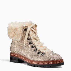 Kate Spade Rosalie Brown Metallic Faux Fur Lace-Up Ankle Booties Size‎ 9M NWOT